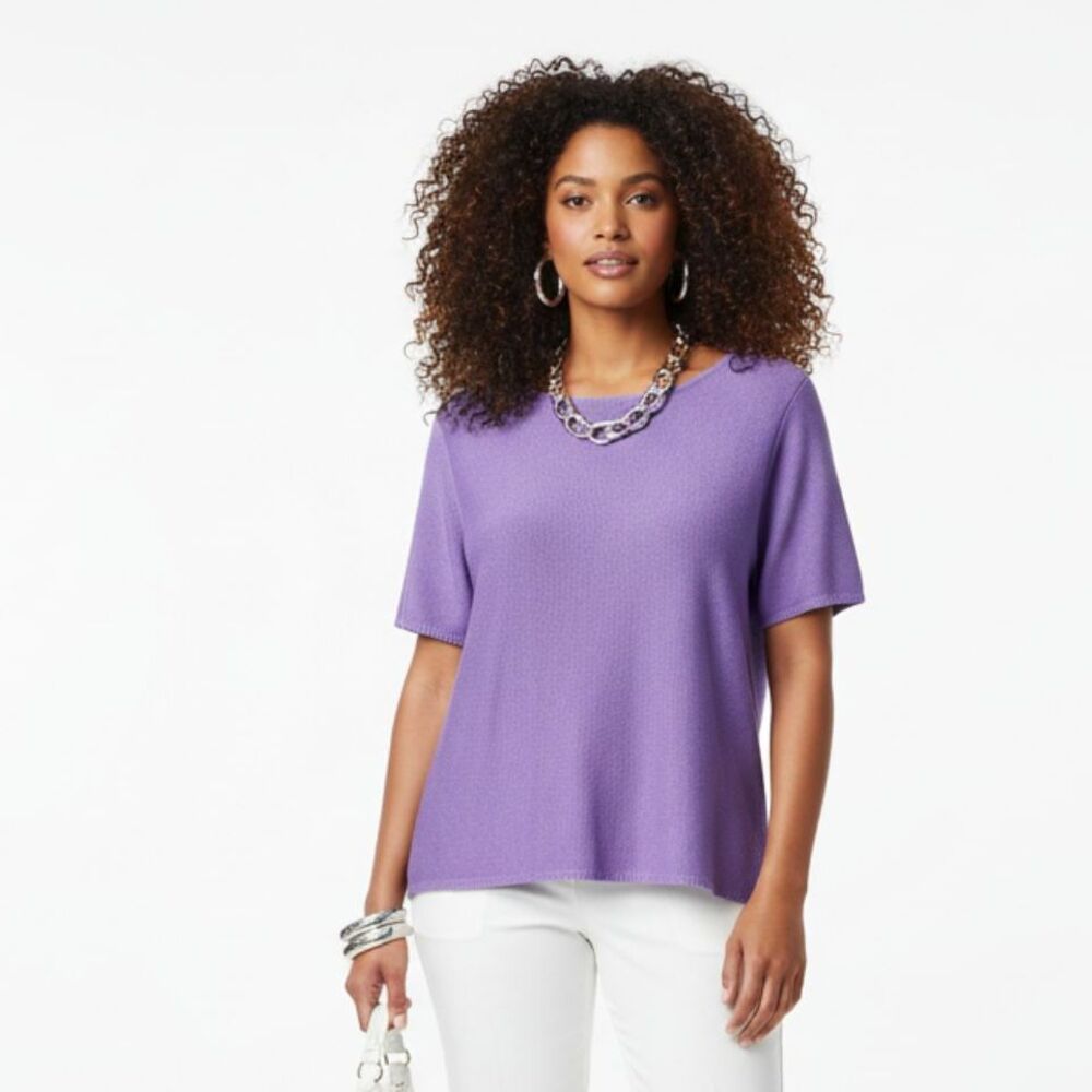 Sarah Arizona Lavender Purple Short Sleeve Knit Sweater Top XL